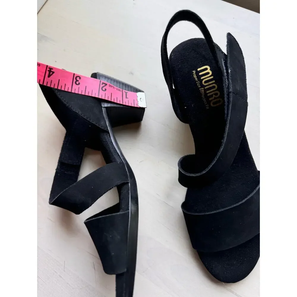 Munro Lucia Black Nubuck Heel Sandals Comfort Walking Dress Shoes Size 7